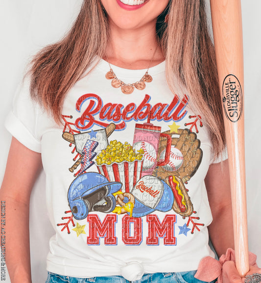 Baseball Mom Pink Blue Retro DTF TRANSFER