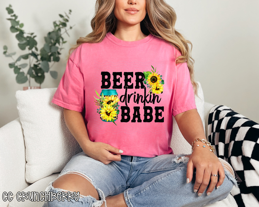 Beer Drinkin Babe Leopard Sunflower DTF TRANSFER