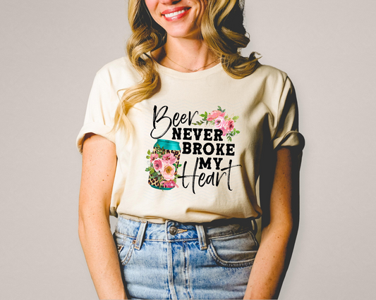 Beer Never Broke My Heart Leopard Pink DTF TRANSFER