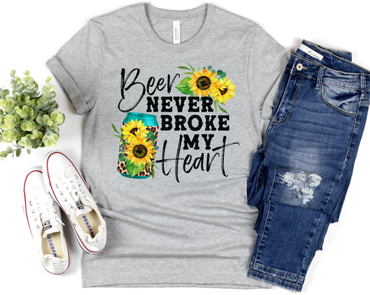 Beer Never Broke My Heart Leopard Sunflower DTF TRANSFER