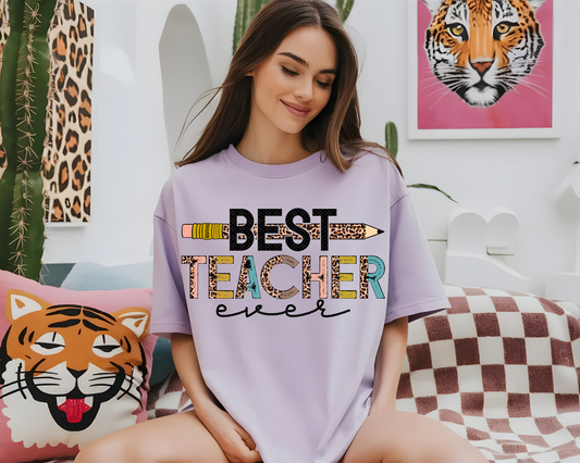 Best Teacher Ever Half Leopard Pastel DTF TRANSFER