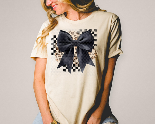 Black Bow Checkered & Leopard BG DTF TRANSFER