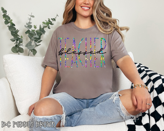 Blessed Teacher Skinny Tie-Dye Leopard DTF TRANSFER