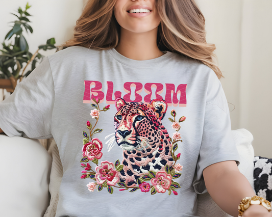 Bloom Pink Tiger Faux Embroidery DTF TRANSFER