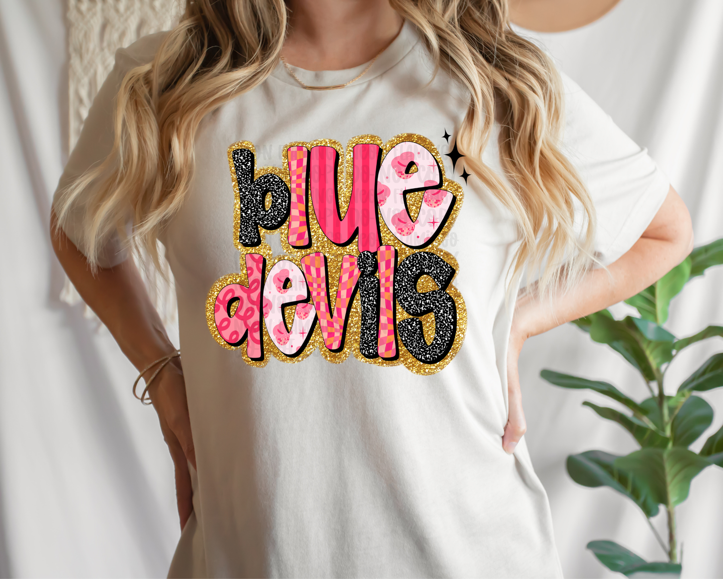 Blue Devils Pink Retro Glitter DTF TRANSFER