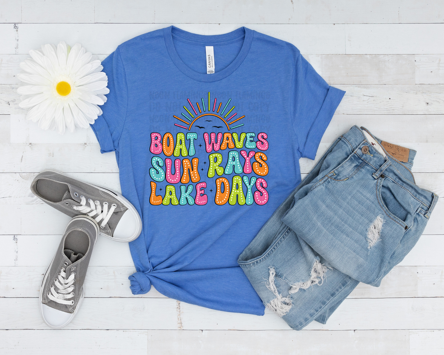 Boat Waves Sun Rays Lake Days Dalmation Dots DTF TRANSFER