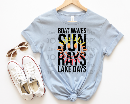 Boat Waves Sun Rays Lake Days black