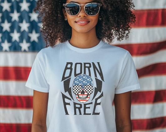 Born Free Checkered Skull DTF TRANSFER
