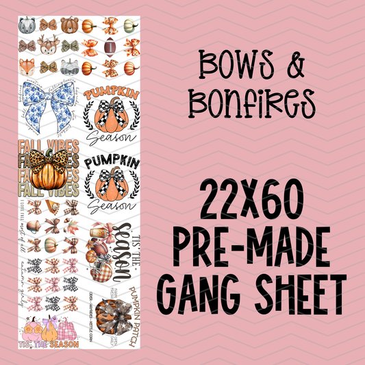 Bows & Bonfires Fall Pre-Made Gang Sheet - 22x60