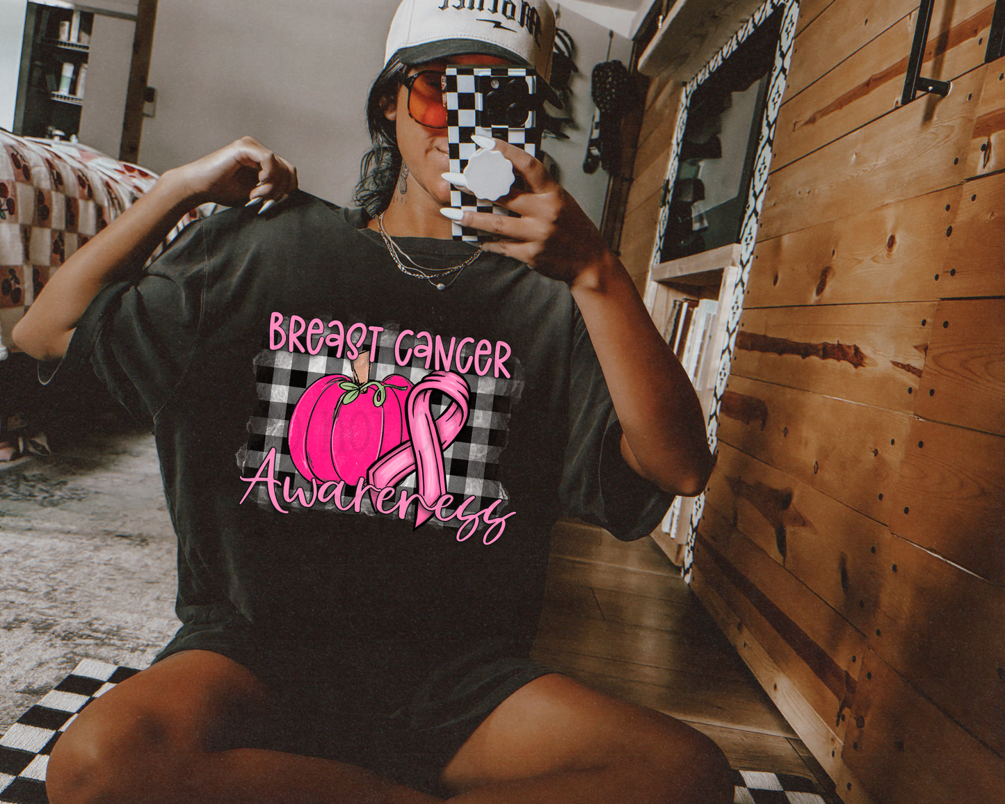 Breast Cancer Awareness Black Plaid DTF TRANSFER