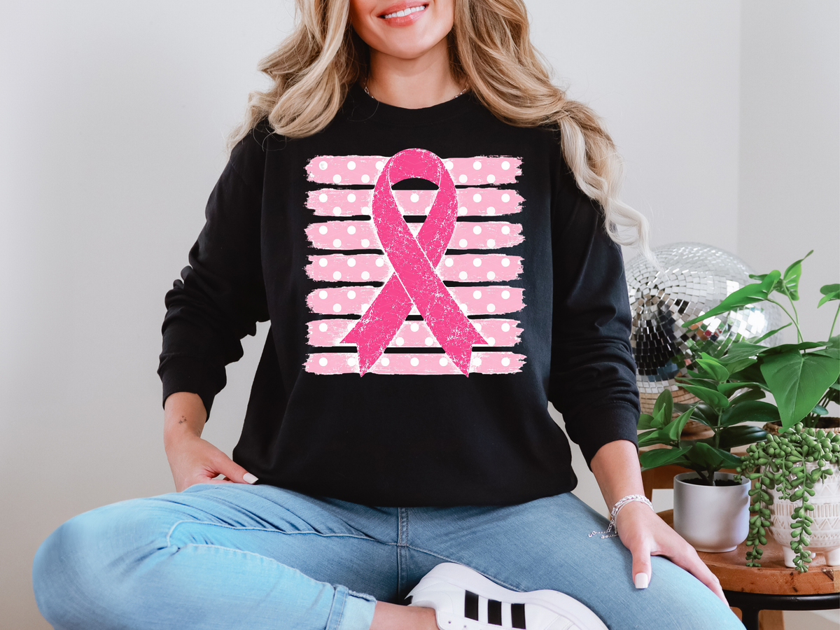 Breast Cancer Ribbon Polka Dot Stripes DTF TRANSFER