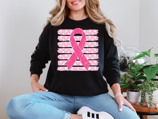 Breast Cancer Ribbon Polka Dot Stripes DTF TRANSFER