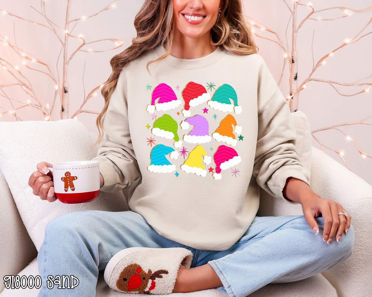 Bright Santa Hats Glitter Collage DTF TRANSFER