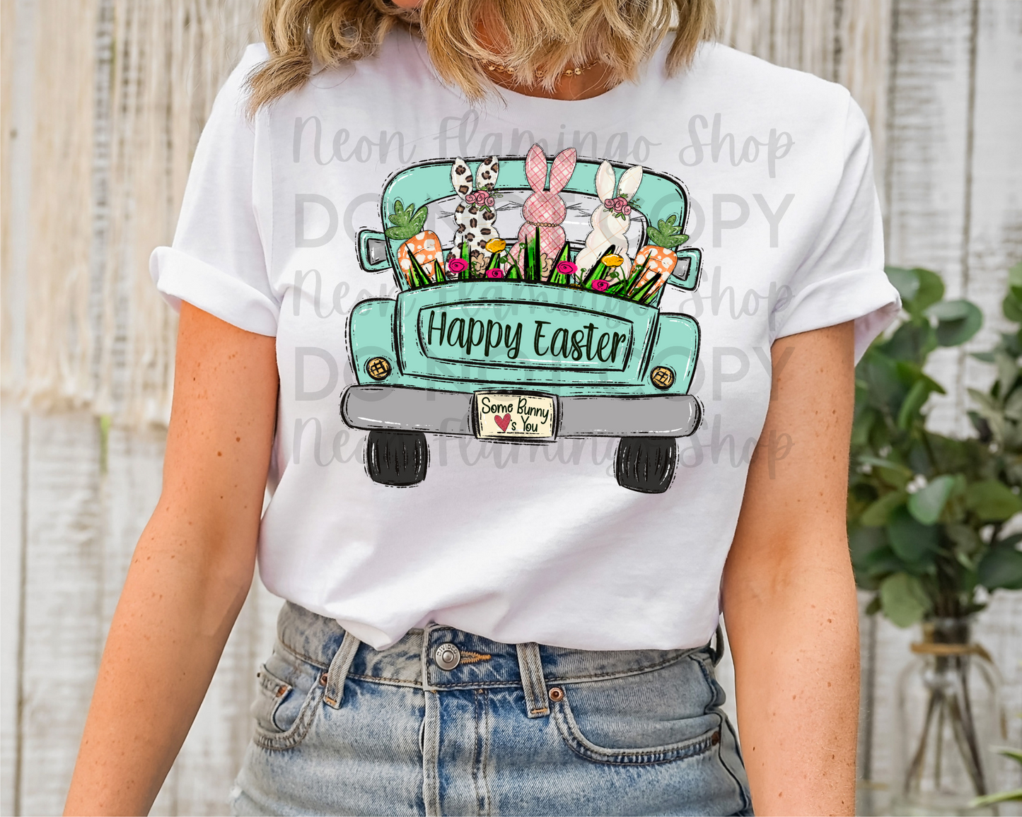 Bunny Truck Teal DTF TRANSFER