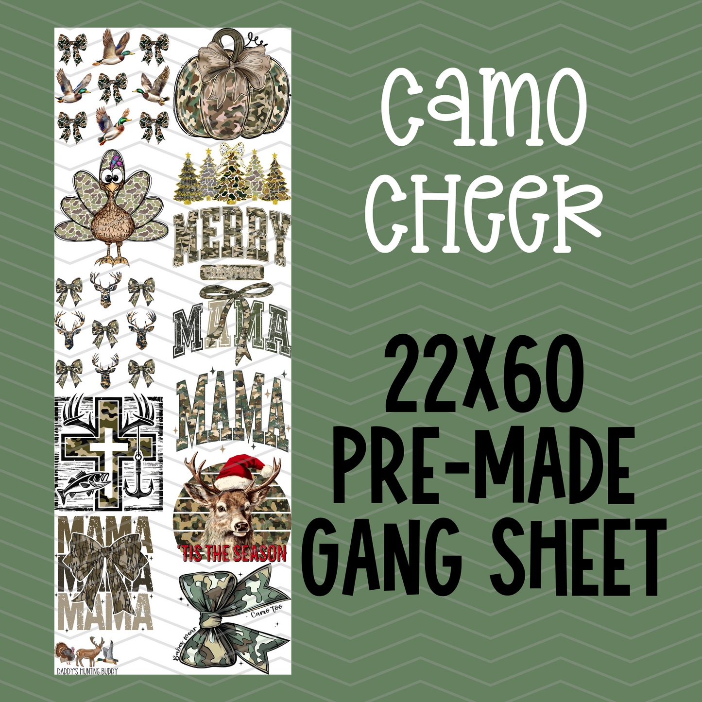 Camo Cheer Pre-Made Gang Sheet - 22x60