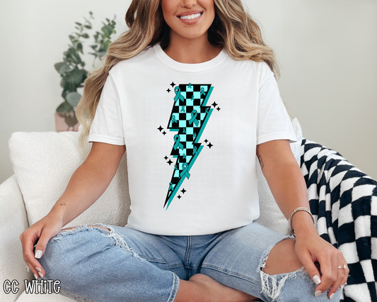 Cancer Ribbon Lightning Bolt Teal DTF TRANSFER