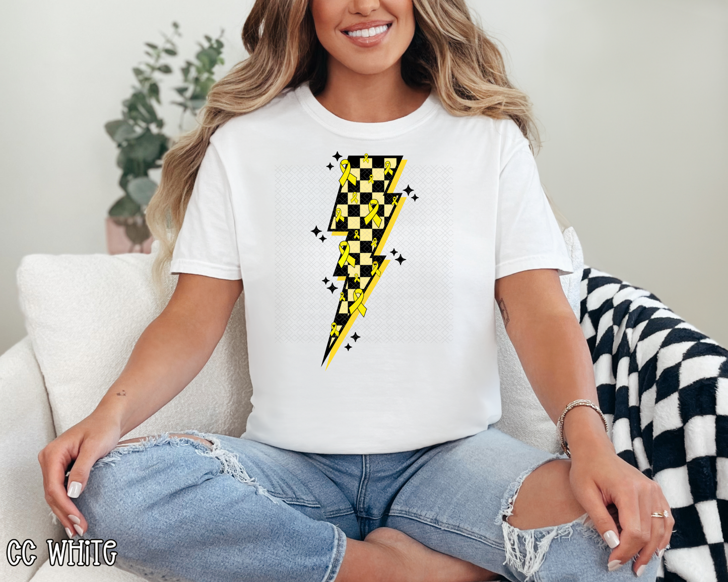 Cancer Ribbon Lightning Bolt Yellow DTF TRANSFER