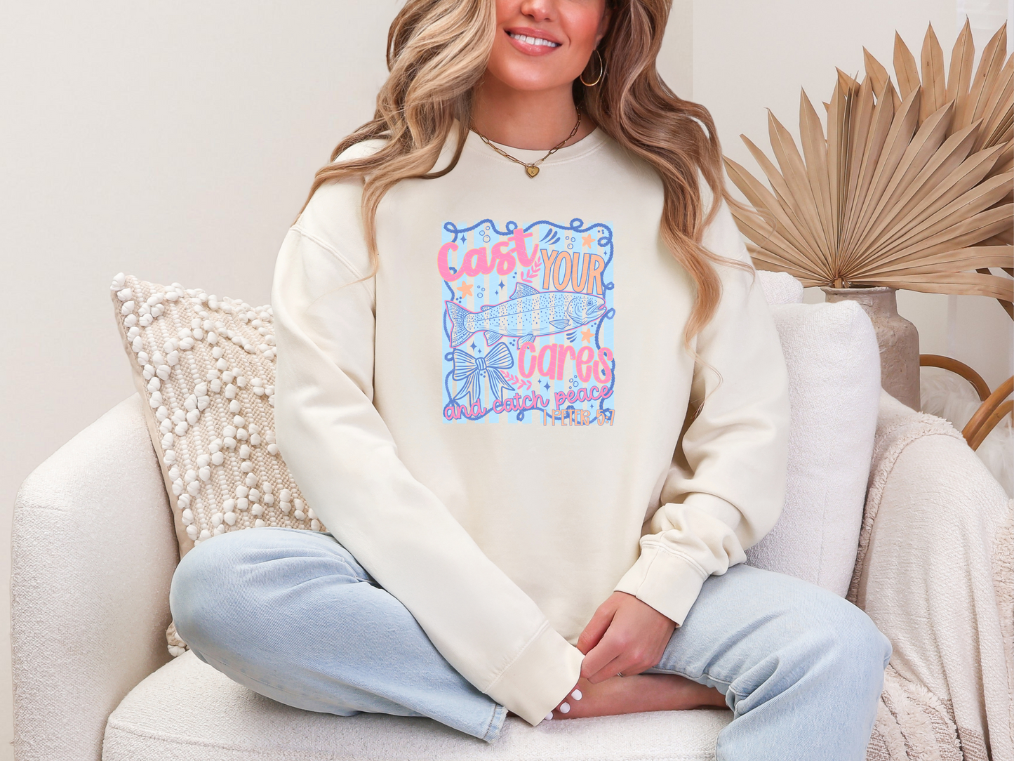 Cast Your Cares And Catch Peace Stripes DTF TRANSFER