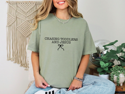 Chasing Toddlers and Jesus Bow DTF TRANSFER