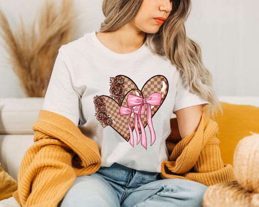 Checkered Brown Heart DTF TRANSFER