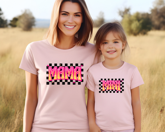 Checkered Mama & Mini Pink Orange DTF TRANSFER