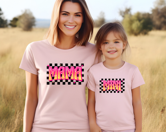 Checkered Mama & pink Pink Orange