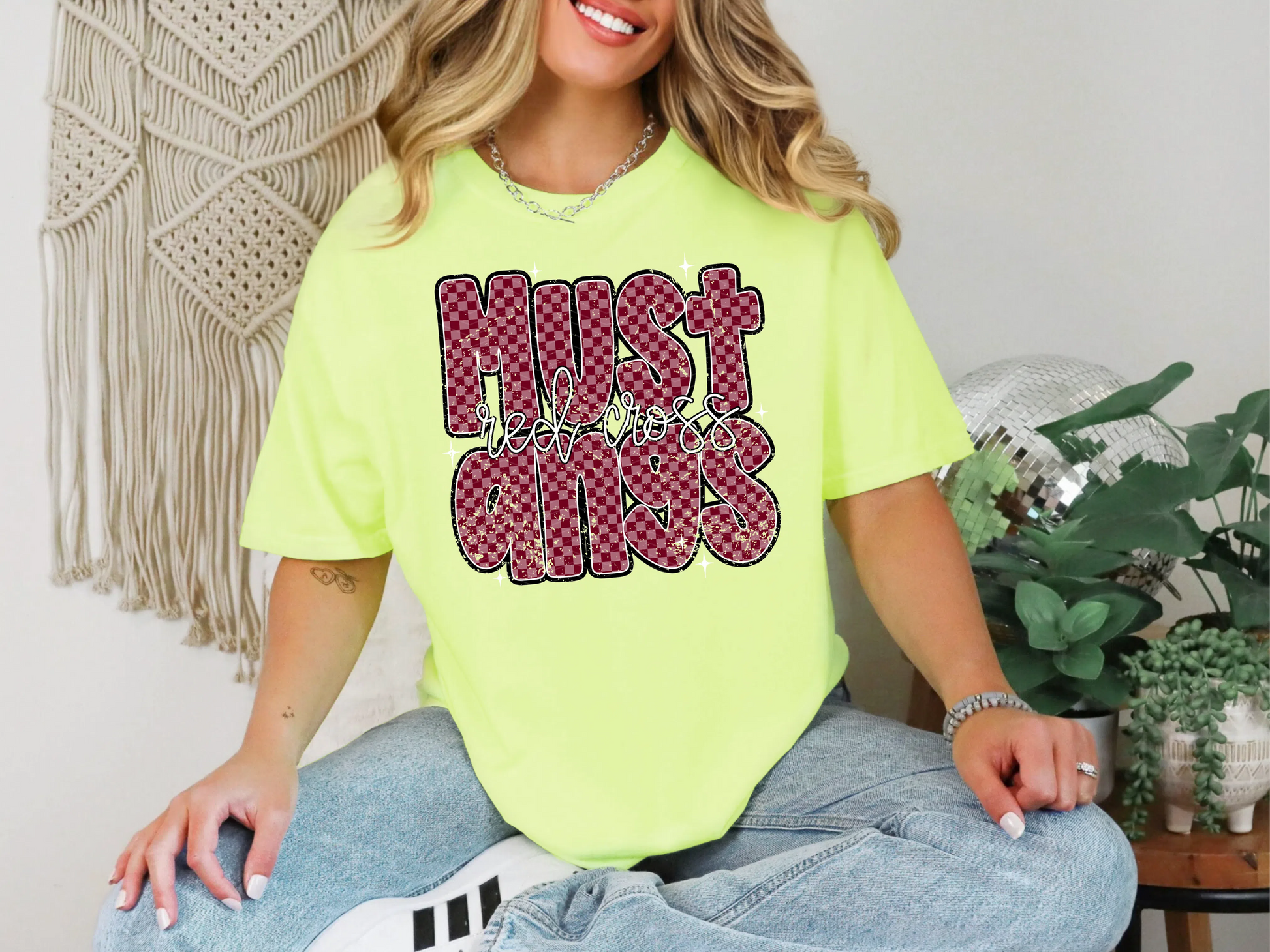 Checkered Retro - Red Cross Mustangs DTF TRANSFER