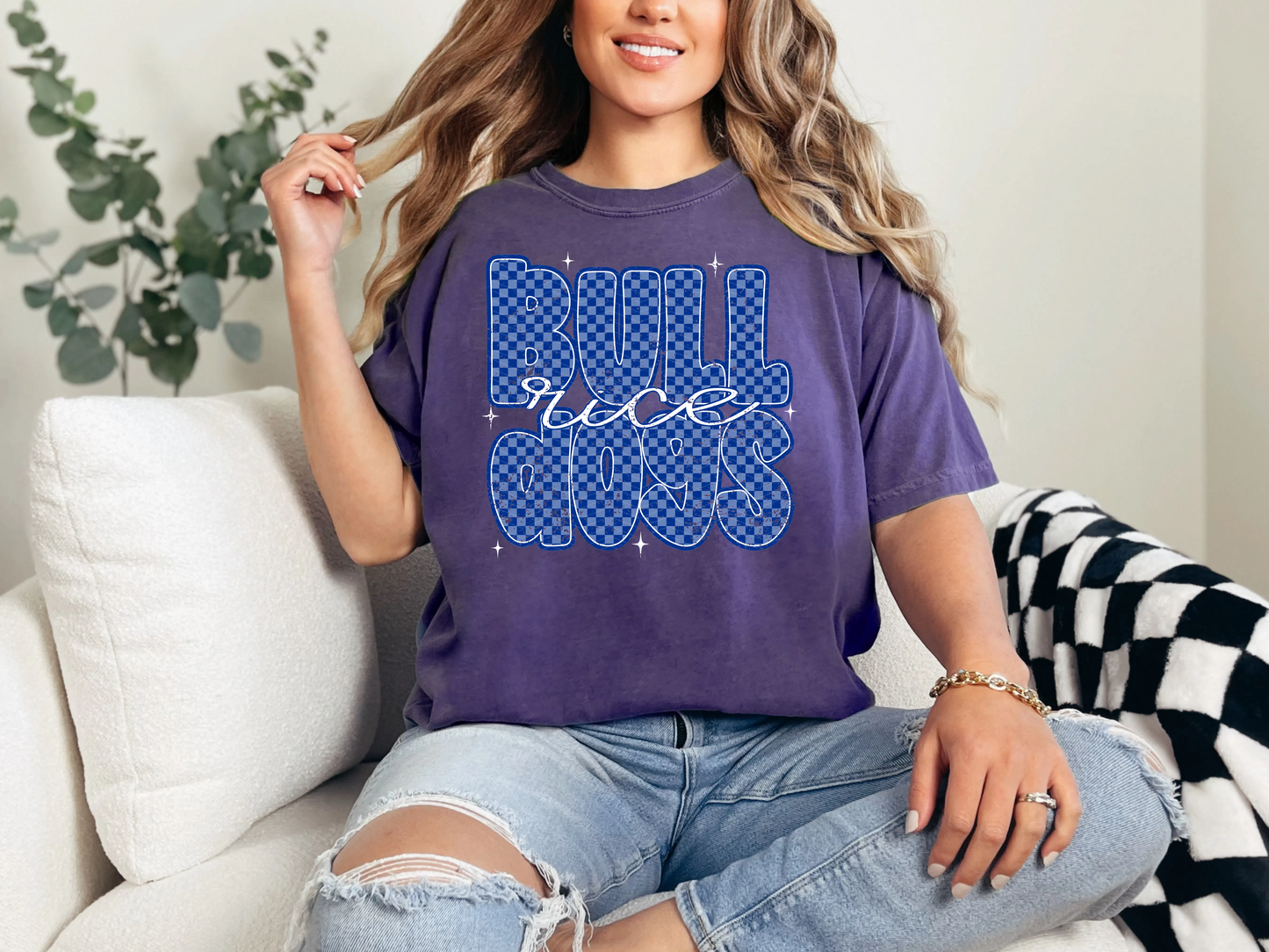 Checkered Retro - Rice Bulldogs DTF TRANSFER