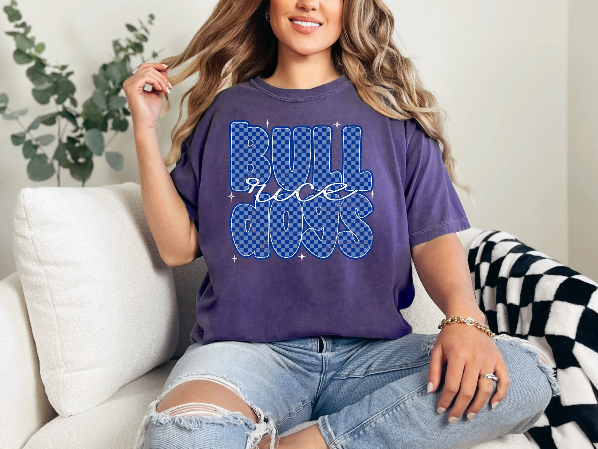 Checkered Retro - Rice Bulldogs DTF TRANSFER