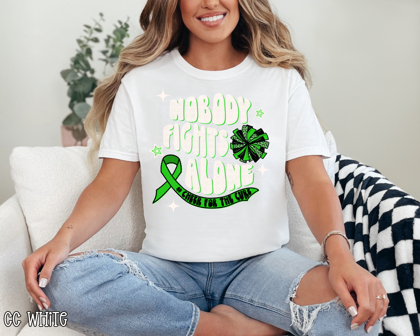 Cheer For The Cure White Green DTF TRANSFER