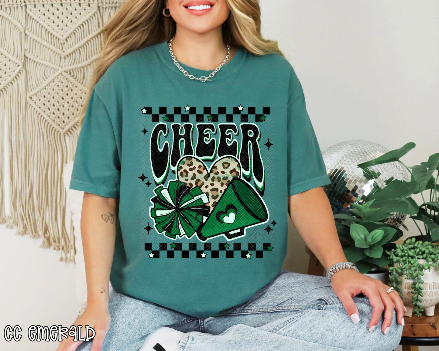 Cheer Green Checkered DTF TRANSFER