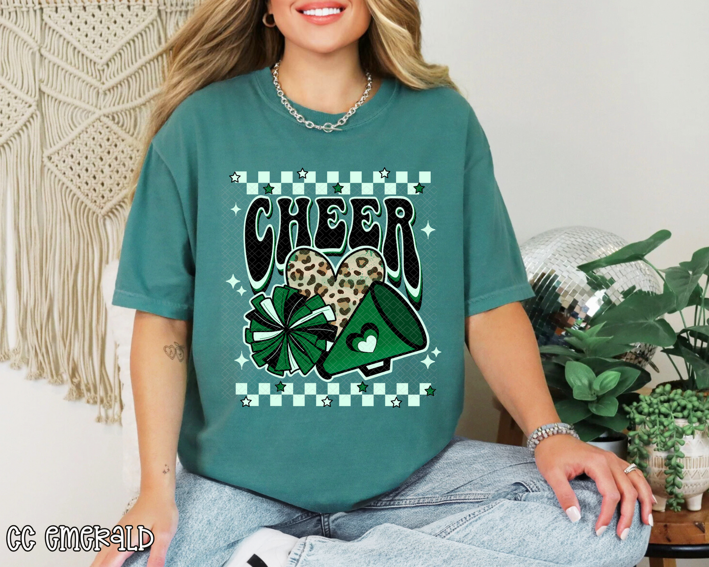 Cheer Green Checkered DTF TRANSFER