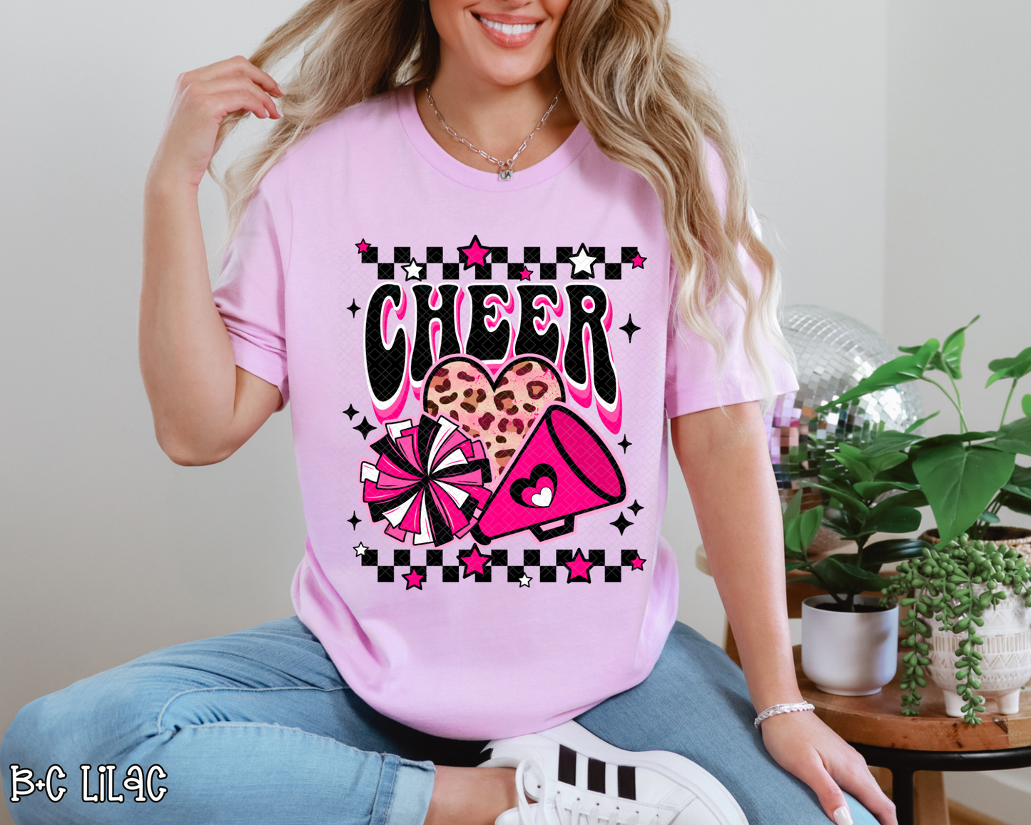 Cheer Hot Pink Black Checkered DTF TRANSFER