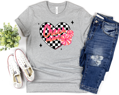 Cheer Mom Checkered Heart Pink DTF TRANSFER