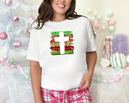 Christmas Cross Glitter Brushstroke DTF TRANSFER