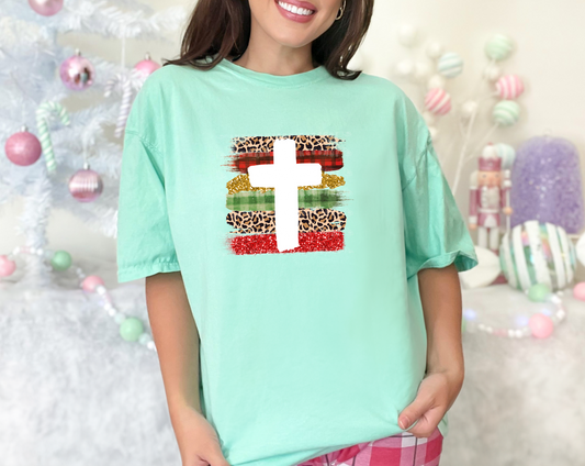 Christmas Cross Leopard Brushstroke DTF TRANSFER