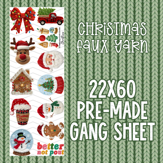 Christmas Faux Yarn Pre-Made Gang Sheet - 22x60