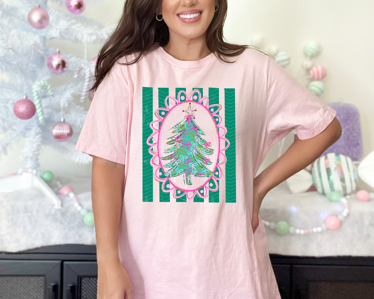 Christmas Trees Preppy Stripes DTF TRANSFER