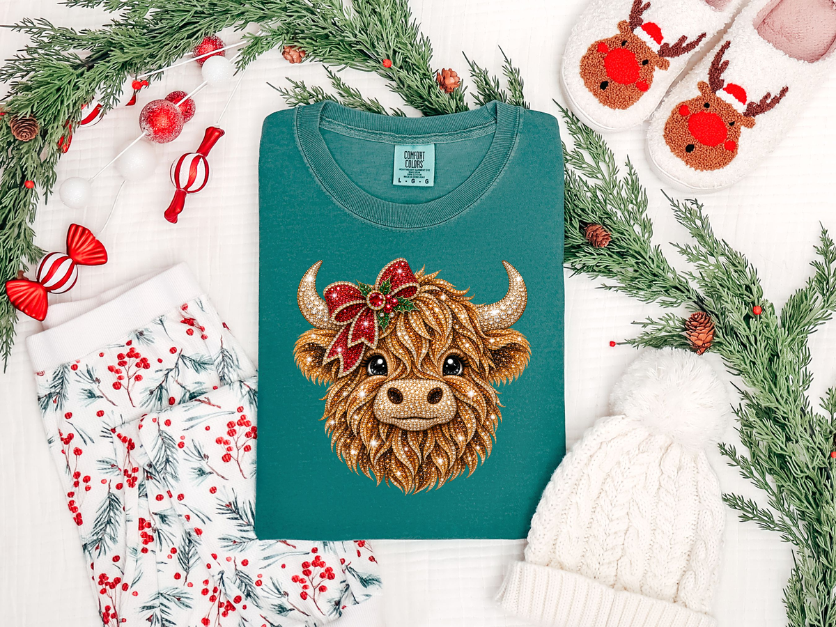 Christmas Highland Cow Rhinestone DTF TRANSFER
