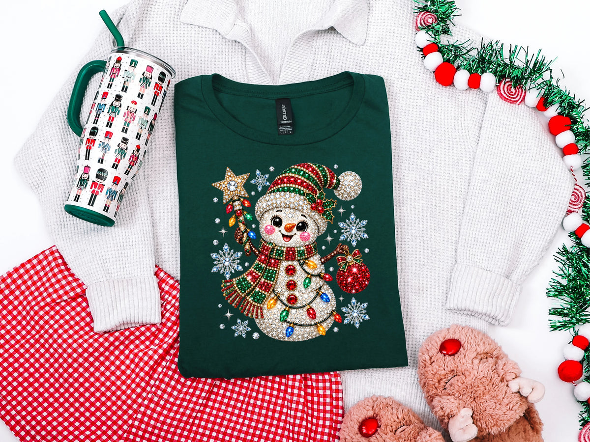 Christmas LIght Snowman Rhinestone DTF TRANSFER