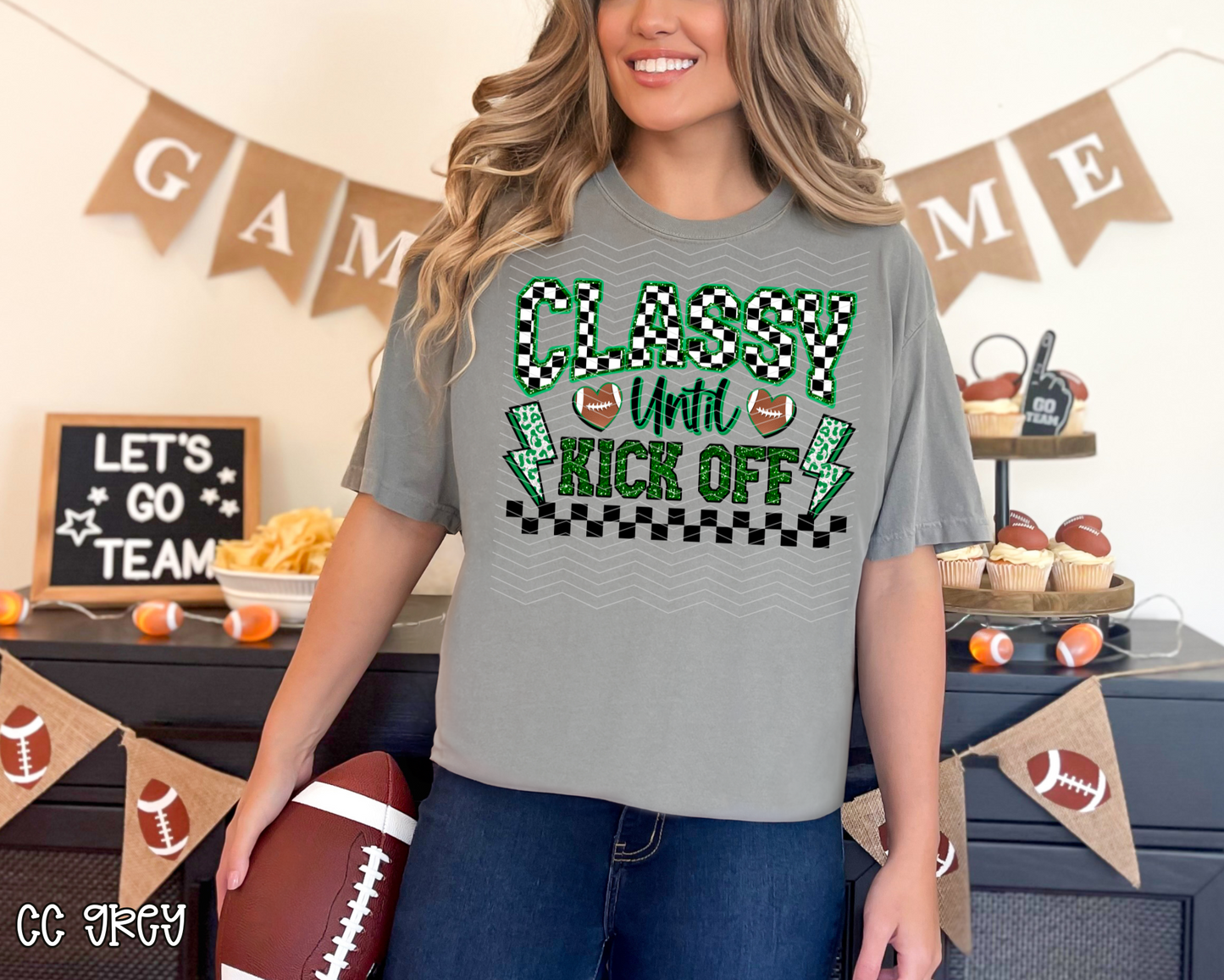 Classy Until Kickoff Checkered Glitter | 8 Colors | DTF TRANSFER