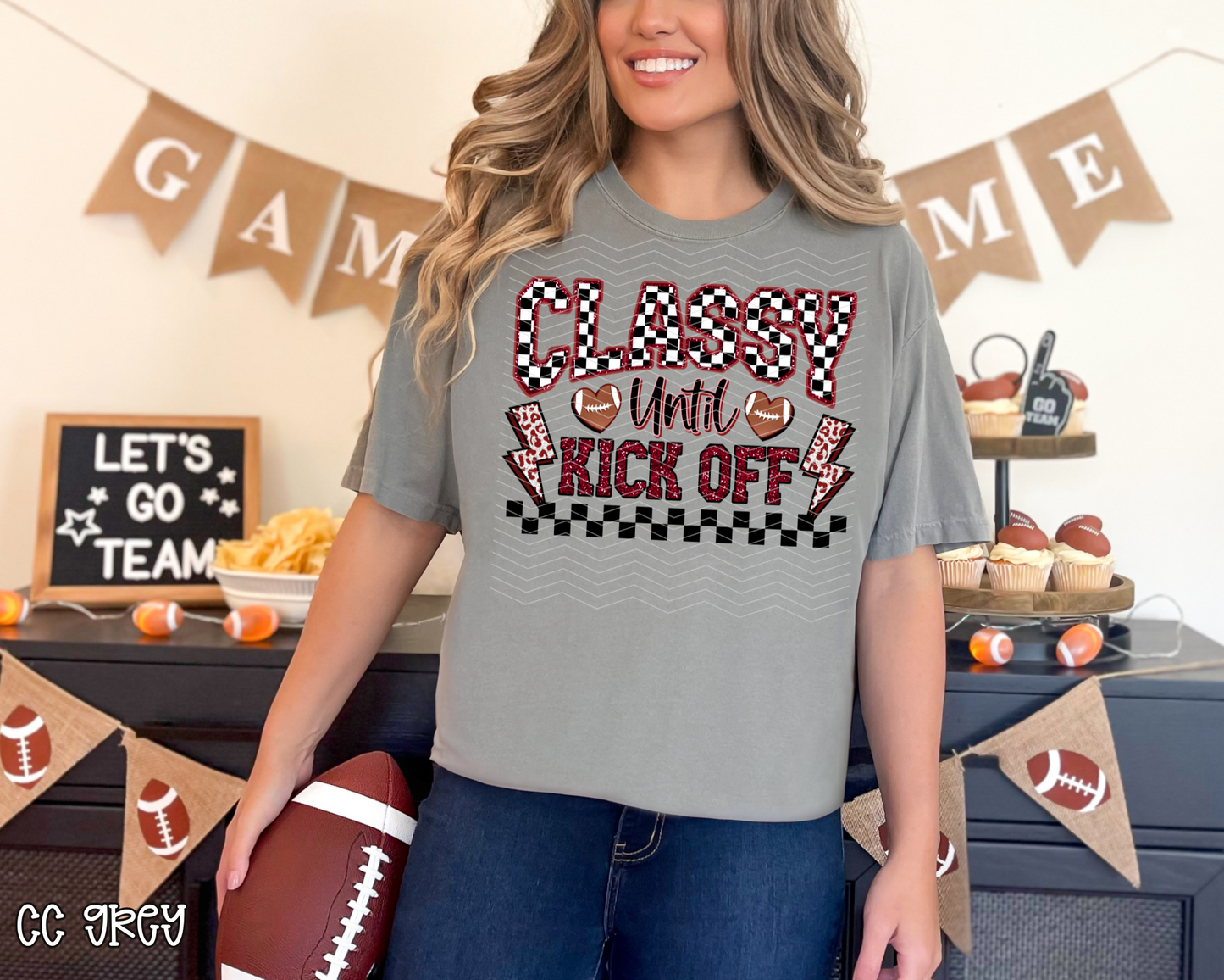Classy Until Kickoff Checkered Glitter | 8 Colors | DTF TRANSFER