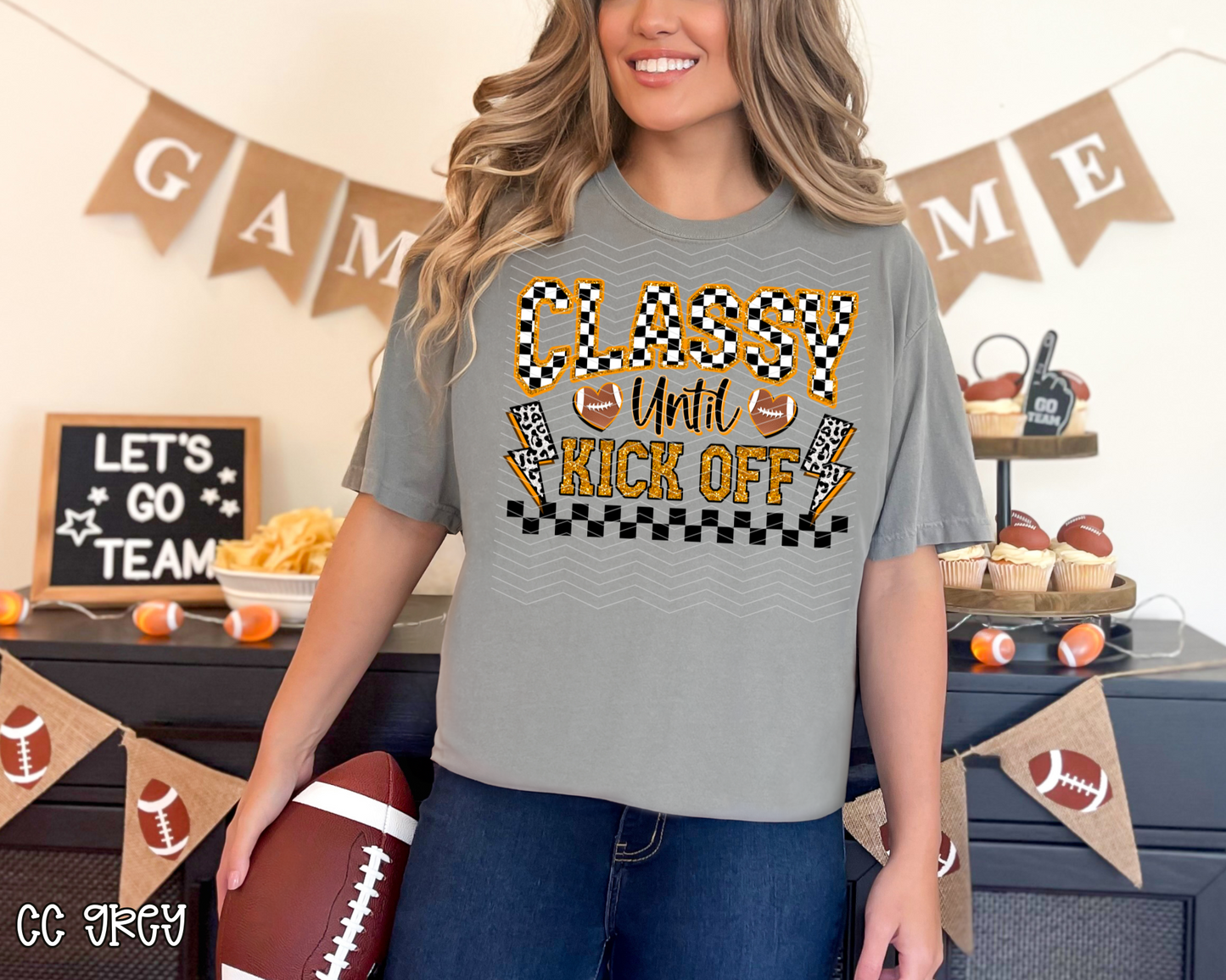 Classy Until Kickoff Checkered Glitter | 8 Colors | DTF TRANSFER