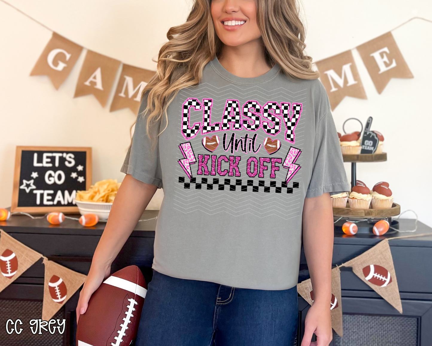 Classy Until Kickoff Checkered Glitter | 8 Colors | DTF TRANSFER