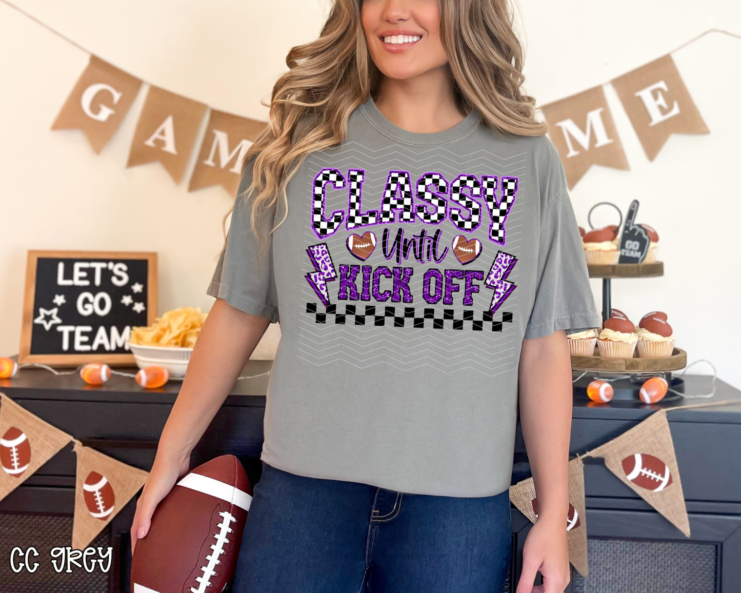 Classy Until Kickoff Checkered Glitter | 8 Colors | DTF TRANSFER