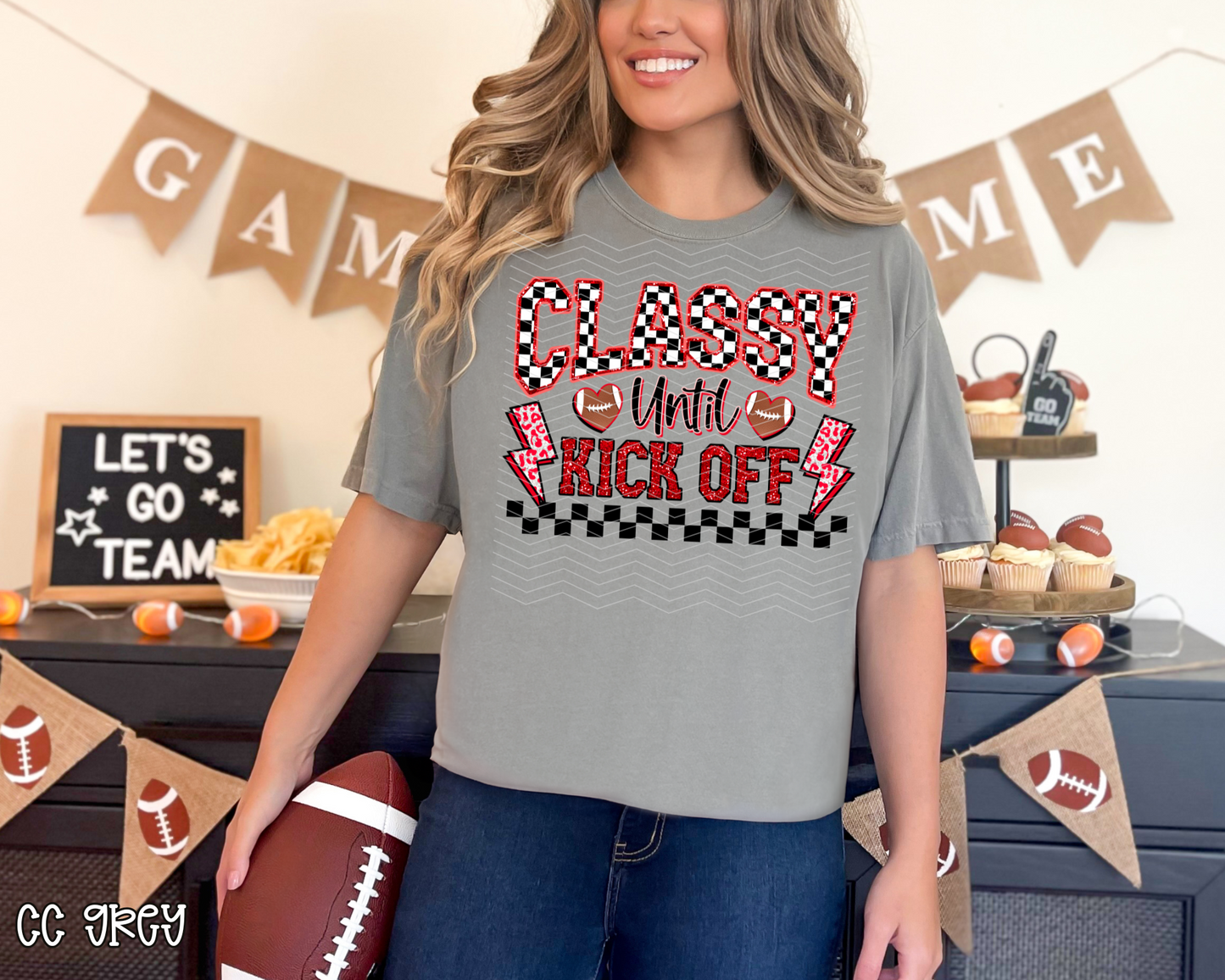 Classy Until Kickoff Checkered Glitter | 8 Colors | DTF TRANSFER