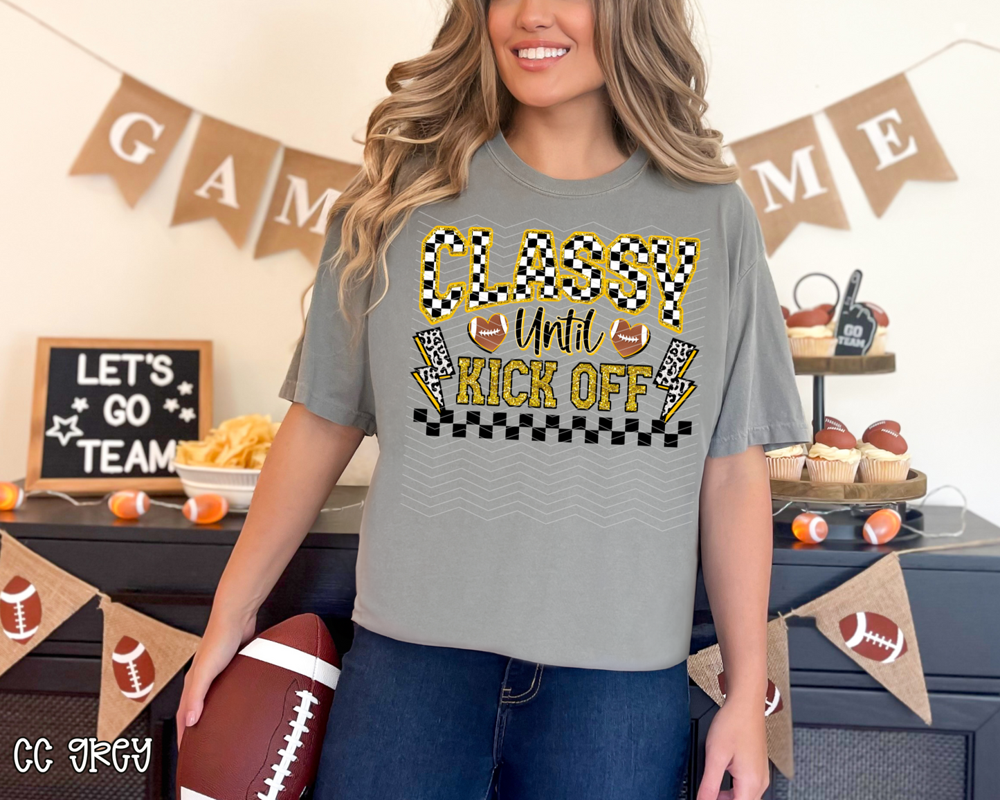 Classy Until Kickoff Checkered Glitter | 8 Colors | DTF TRANSFER