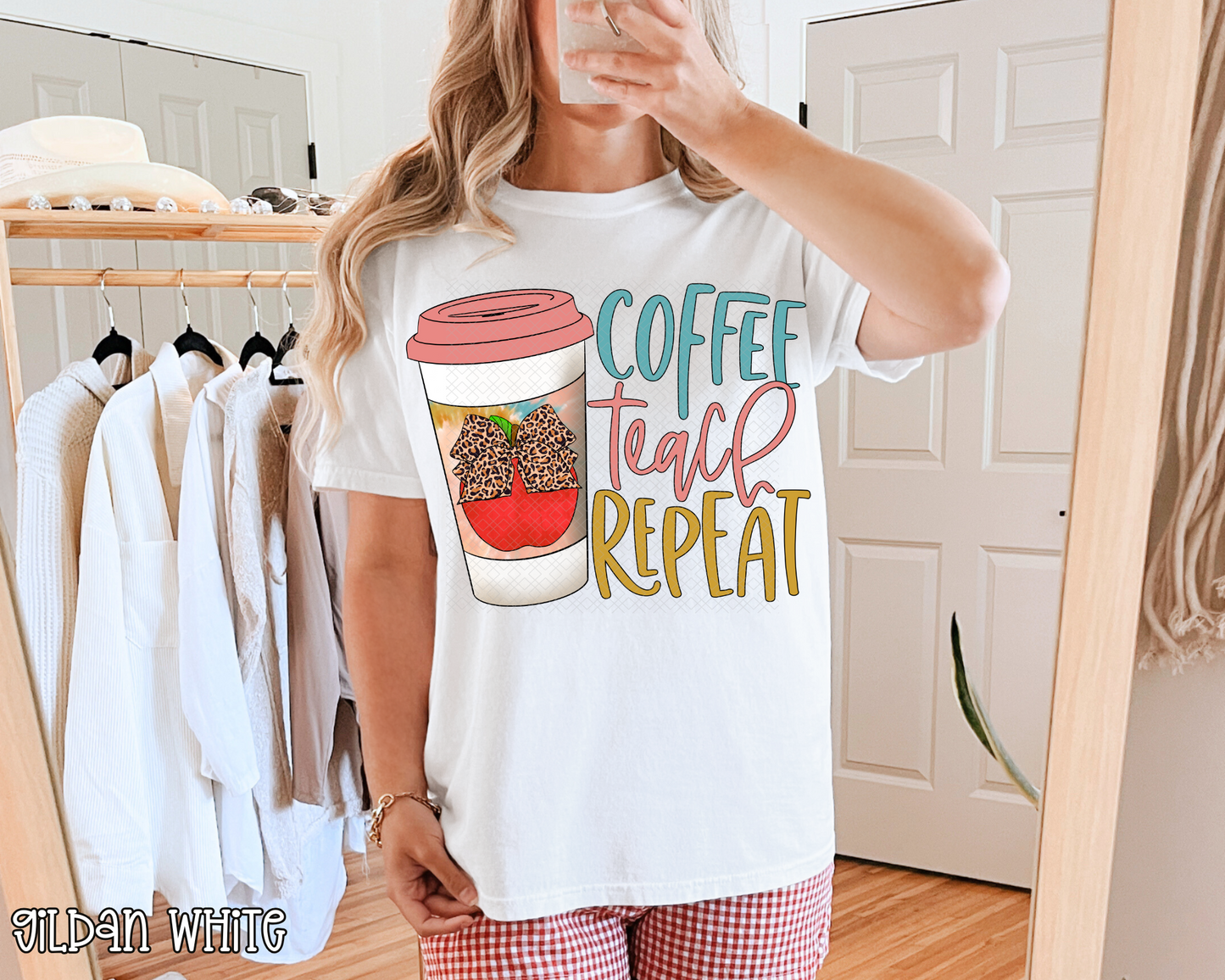 Coffee Teach Repeat Pastel Leopard DTF TRANSFER
