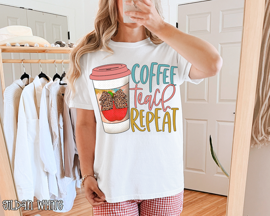 Coffee Teach Repeat Pastel Leopard DTF TRANSFER