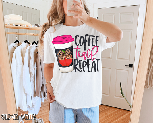 Coffee Teach Repeat Pink DTF TRANSFER